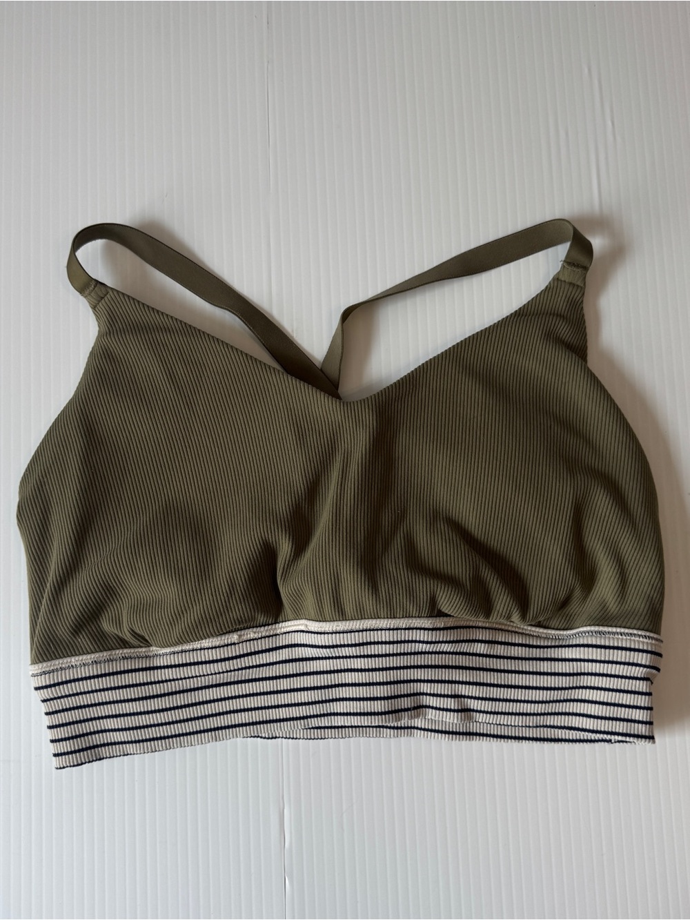 Aerie OFFLINE Olive Ribbed Sports Bra Striped Band Racerback Medium Support XL